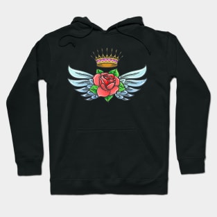 Winged Rose and Golden Crown colorful Tattoo. Hoodie